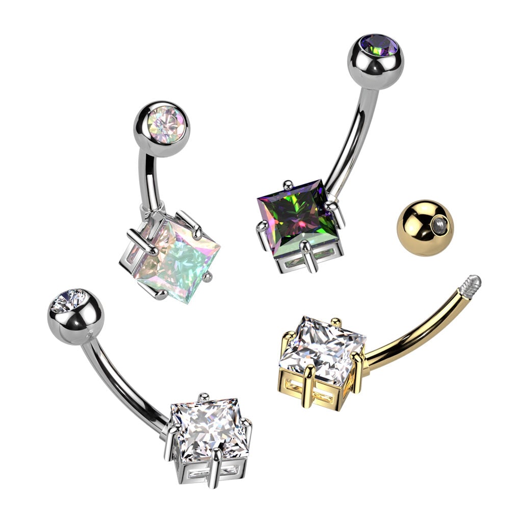 Implant Grade Titanium With Pressed Fit CZ Top and Diamond Brass Prong Set CZ Belly Button Ring