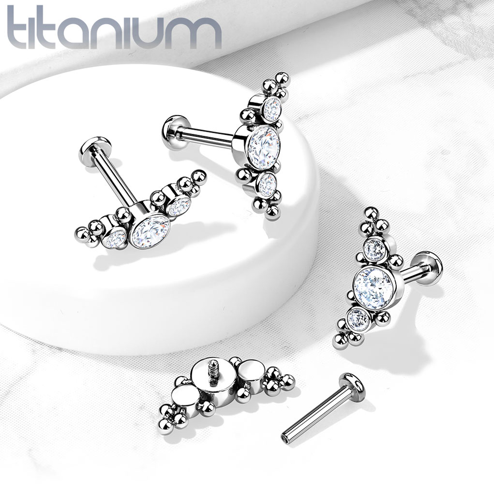 Titanium 3 Bezel Ball Clusters Labret