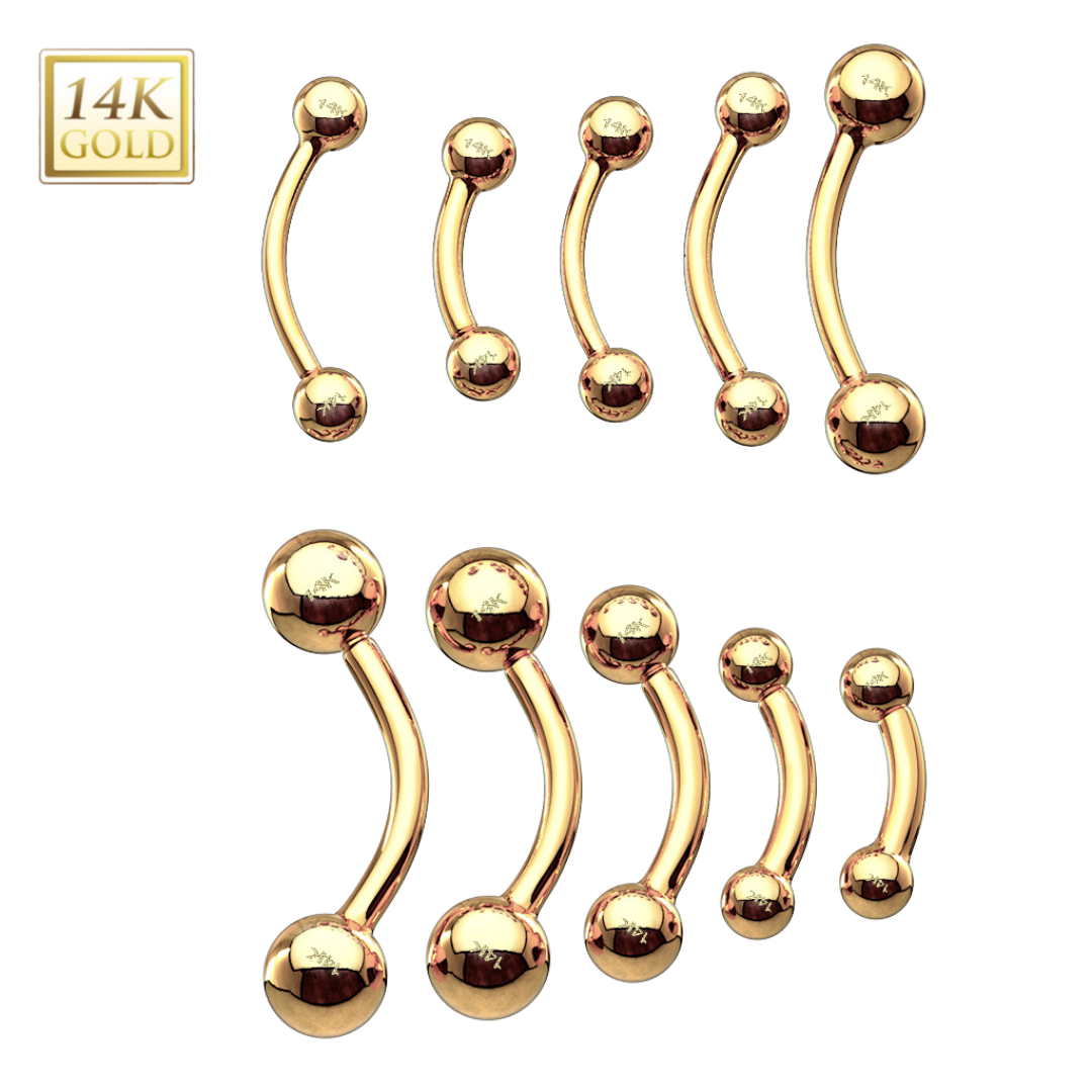 14k Gold Ball Ends Rook Barbell