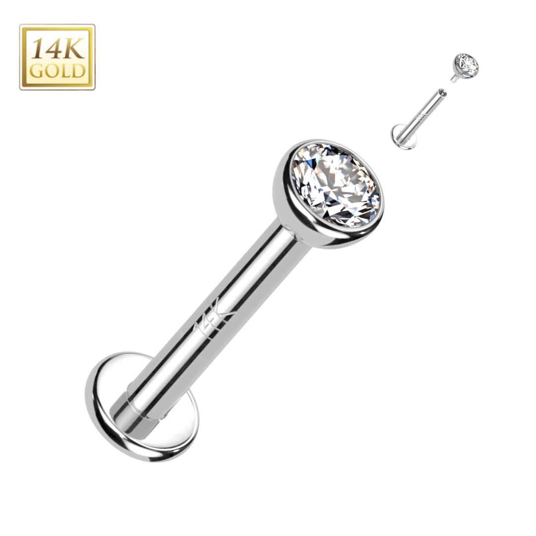 14k Gold Bezeled Gem Threaded Labret