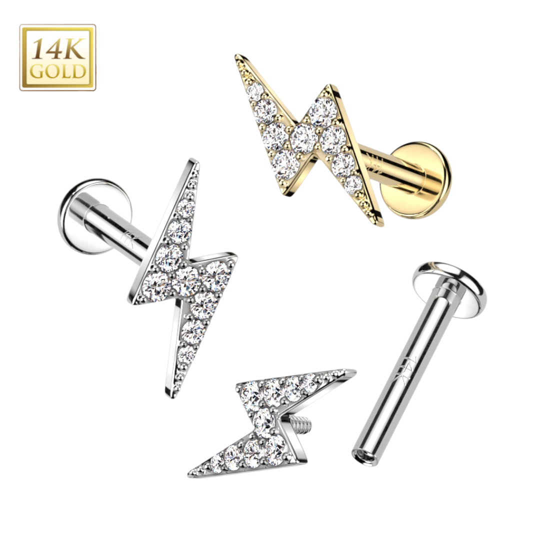14k Gold Bolt Internally Threaded Labret