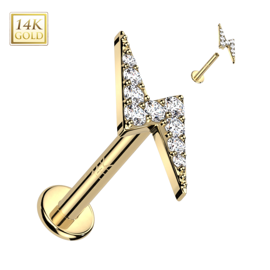 14k Gold Bolt Internally Threaded Labret
