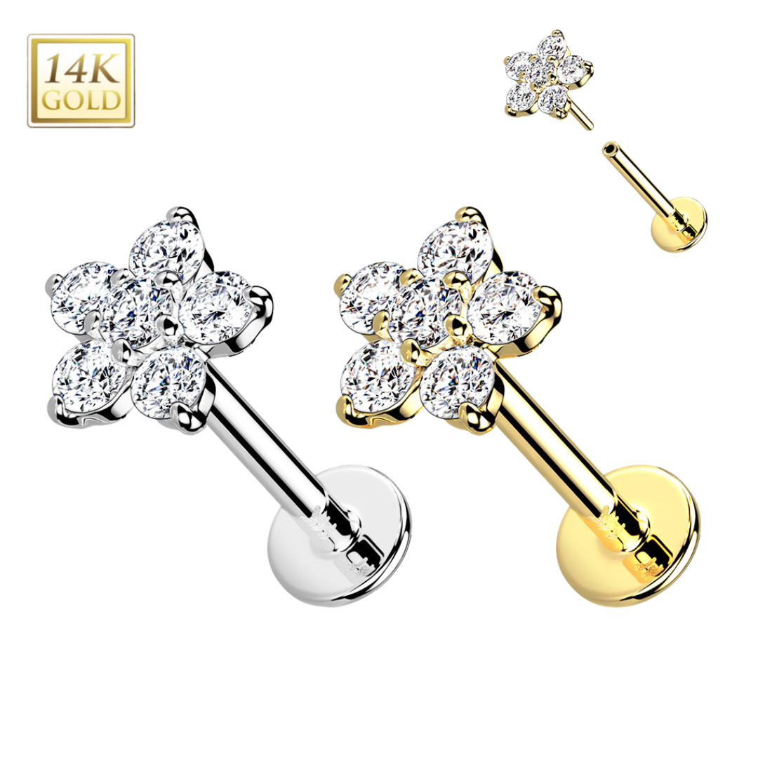 14k Gold Daisy Flower Threadless Labret