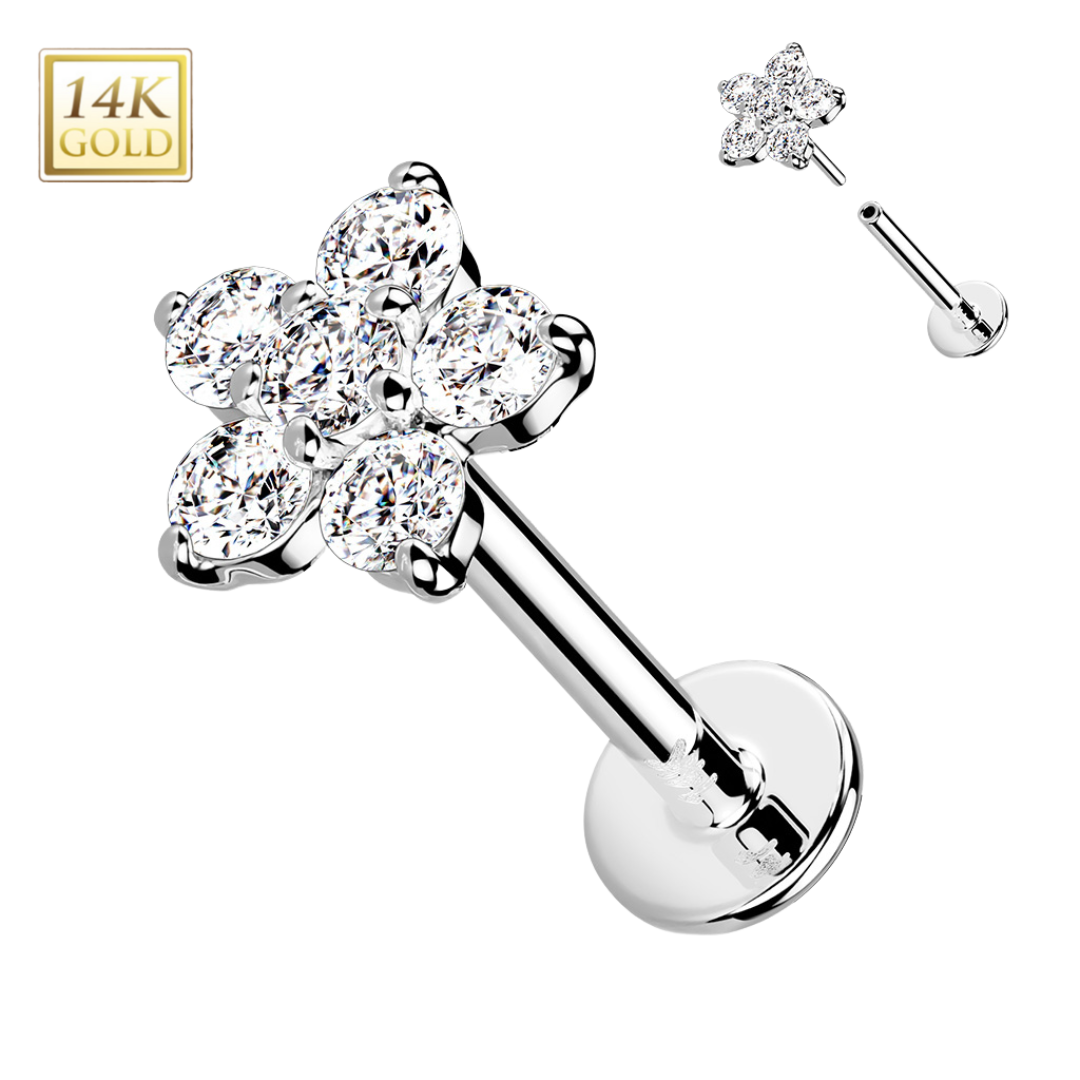 14k Gold Daisy Flower Threadless Labret