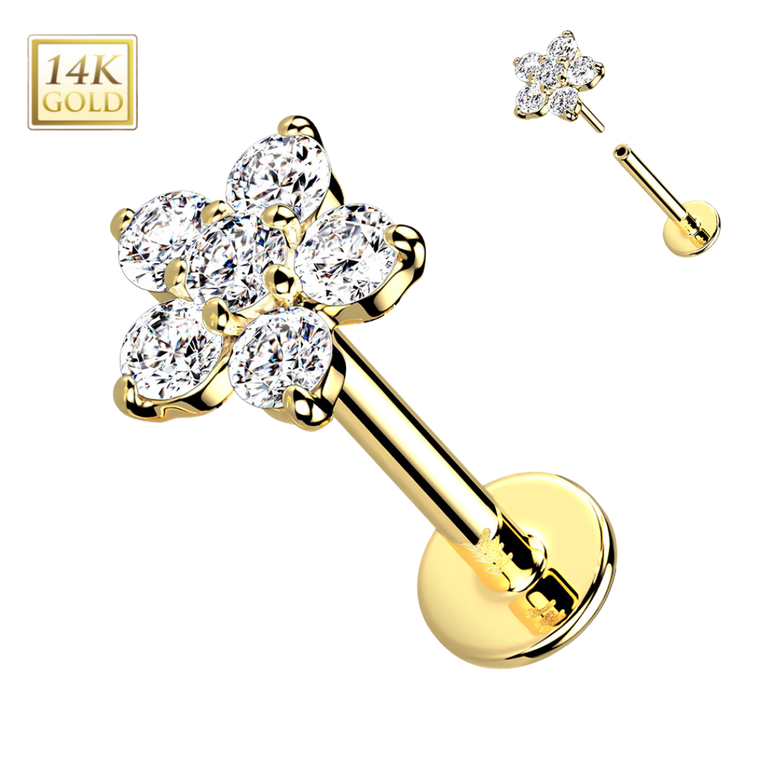 14k Gold Daisy Flower Threadless Labret