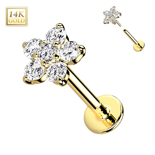 14k Gold Daisy Flower Threadless Labret