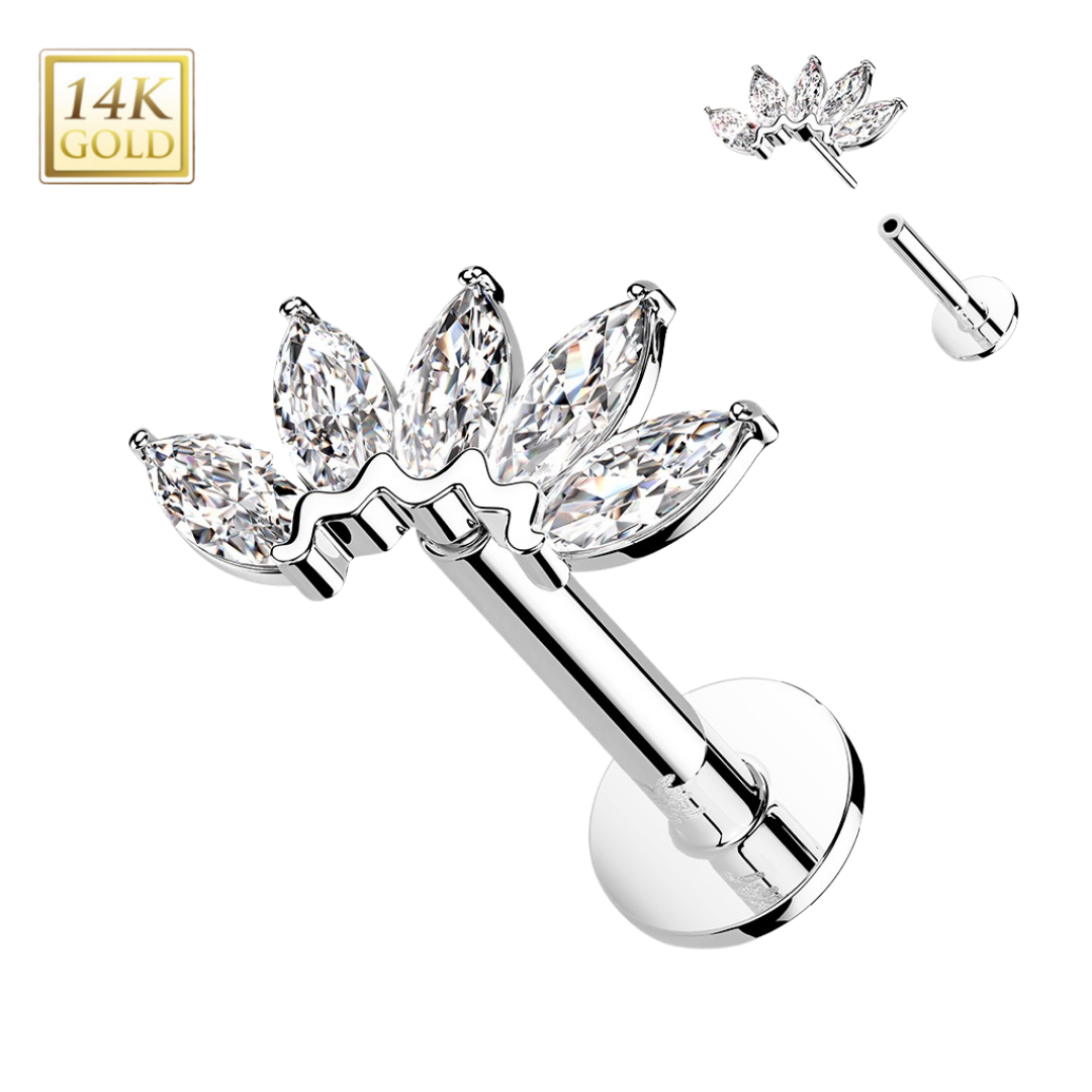 14k Gold Marquis Gem Cluster Threadless Labret