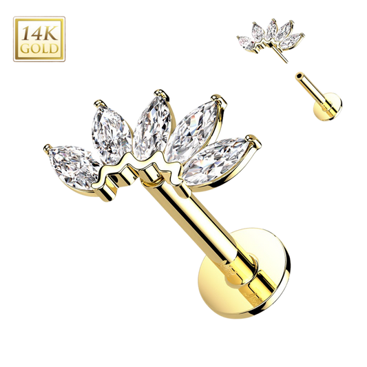 14k Gold Marquis Gem Cluster Threadless Labret