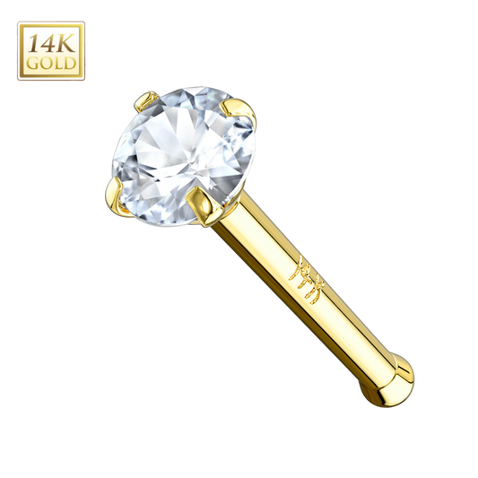 14k Gold Pronged Round Gem Nose Stud