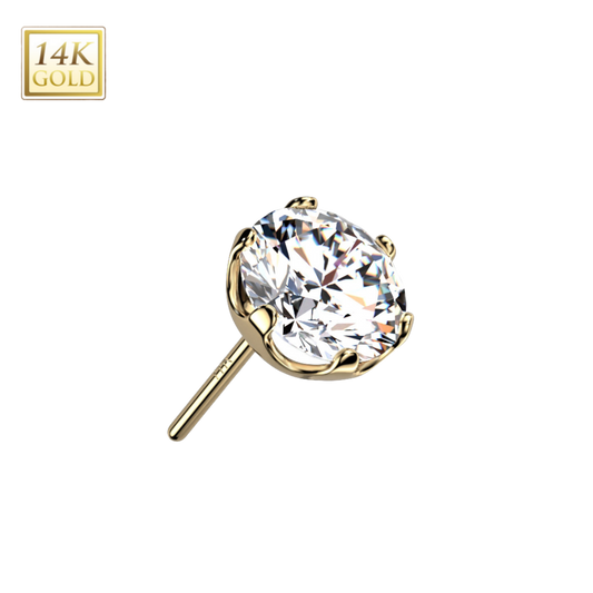 14k Gold Pronged Round Gem Threadless Top