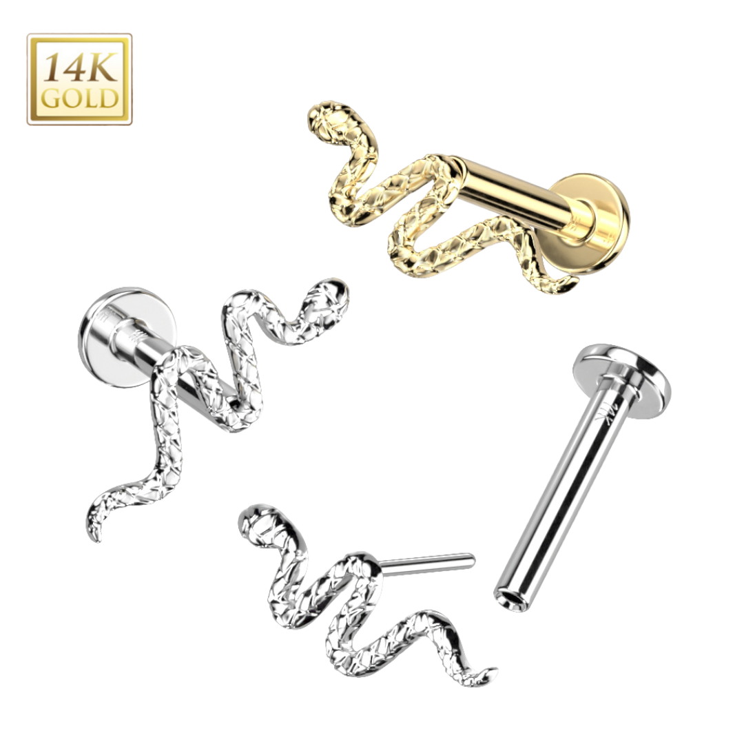 14k Gold Snake Threadless Labret