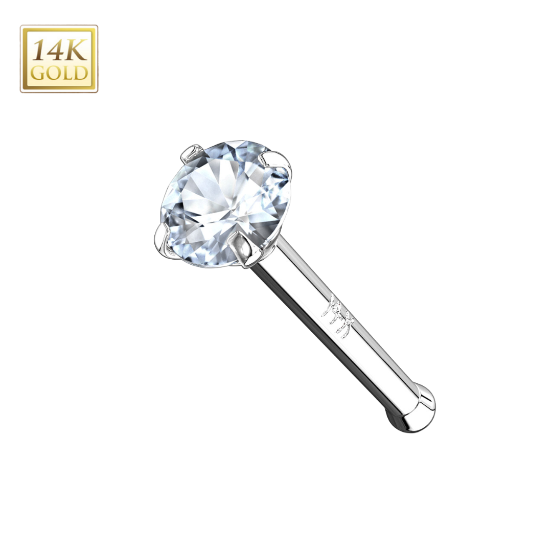 14k Gold Pronged Round Gem Nose Stud