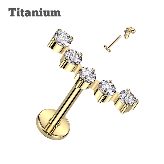 5 Gem Cluster Titanium Threaded Labret