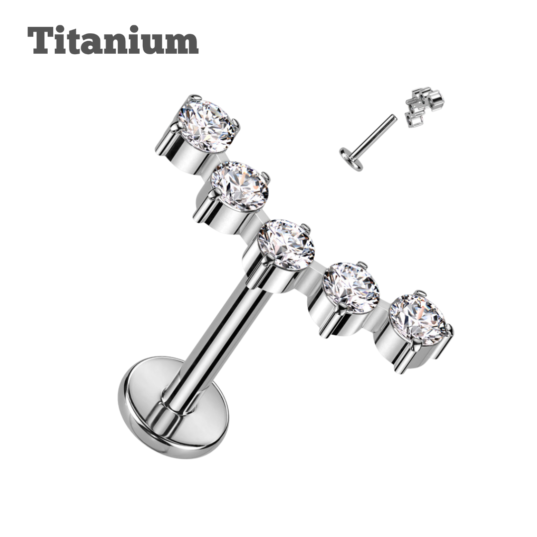 5 Gem Cluster Titanium Threaded Labret