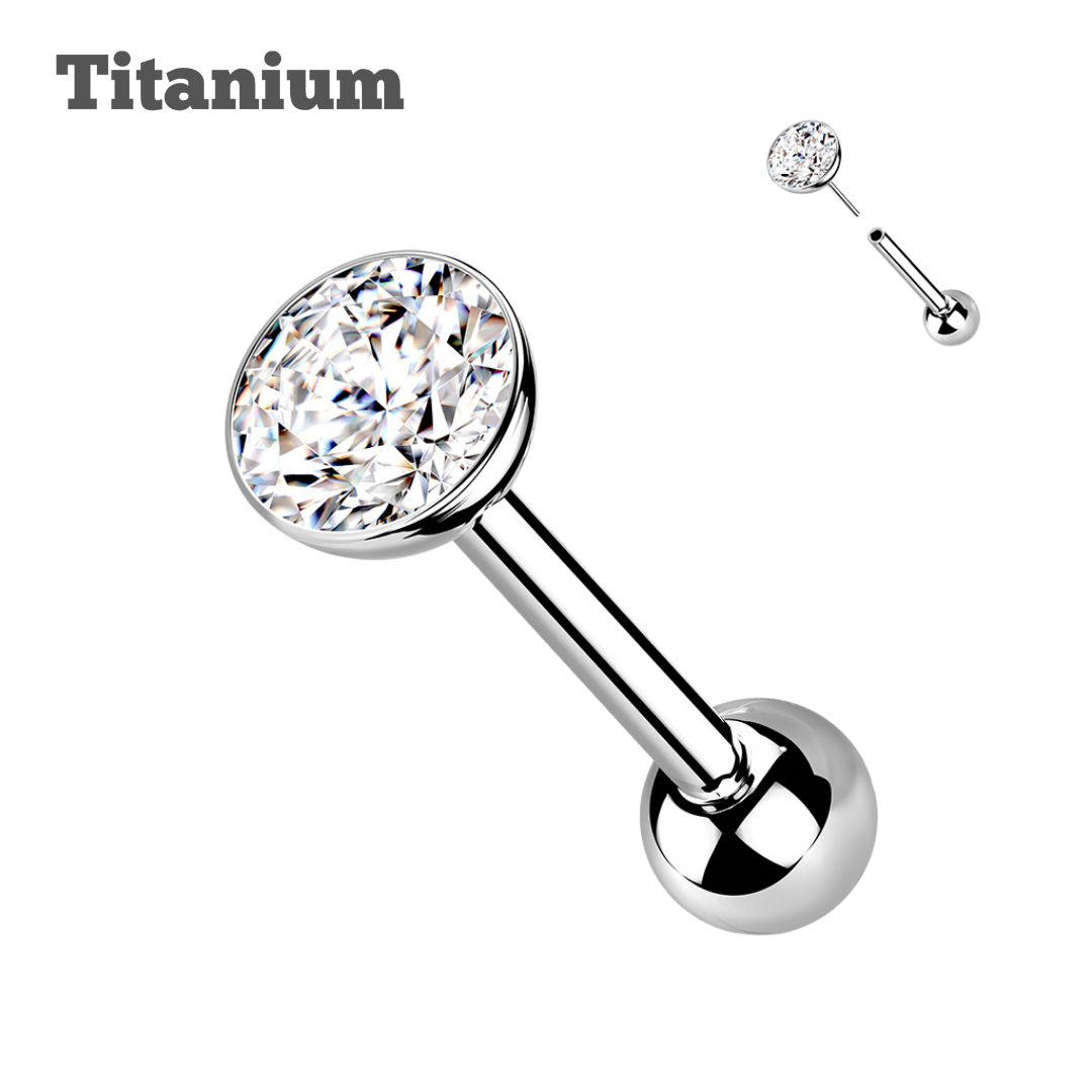 Bezeled Gem Titanium Threadless Barbell