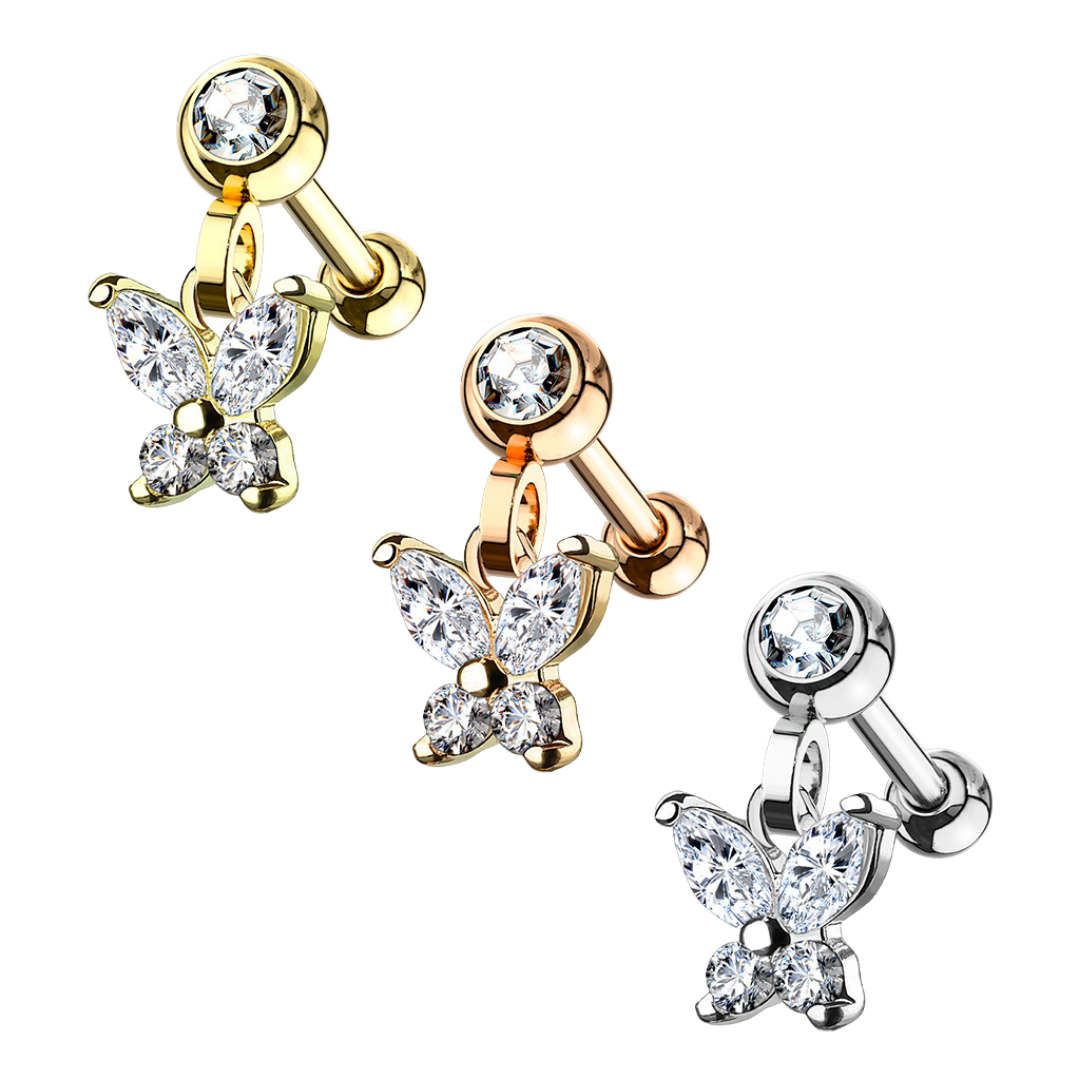 Butterfly Dangling Jeweled Barbell