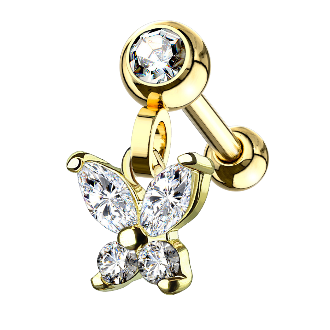 Butterfly Dangling Jeweled Barbell