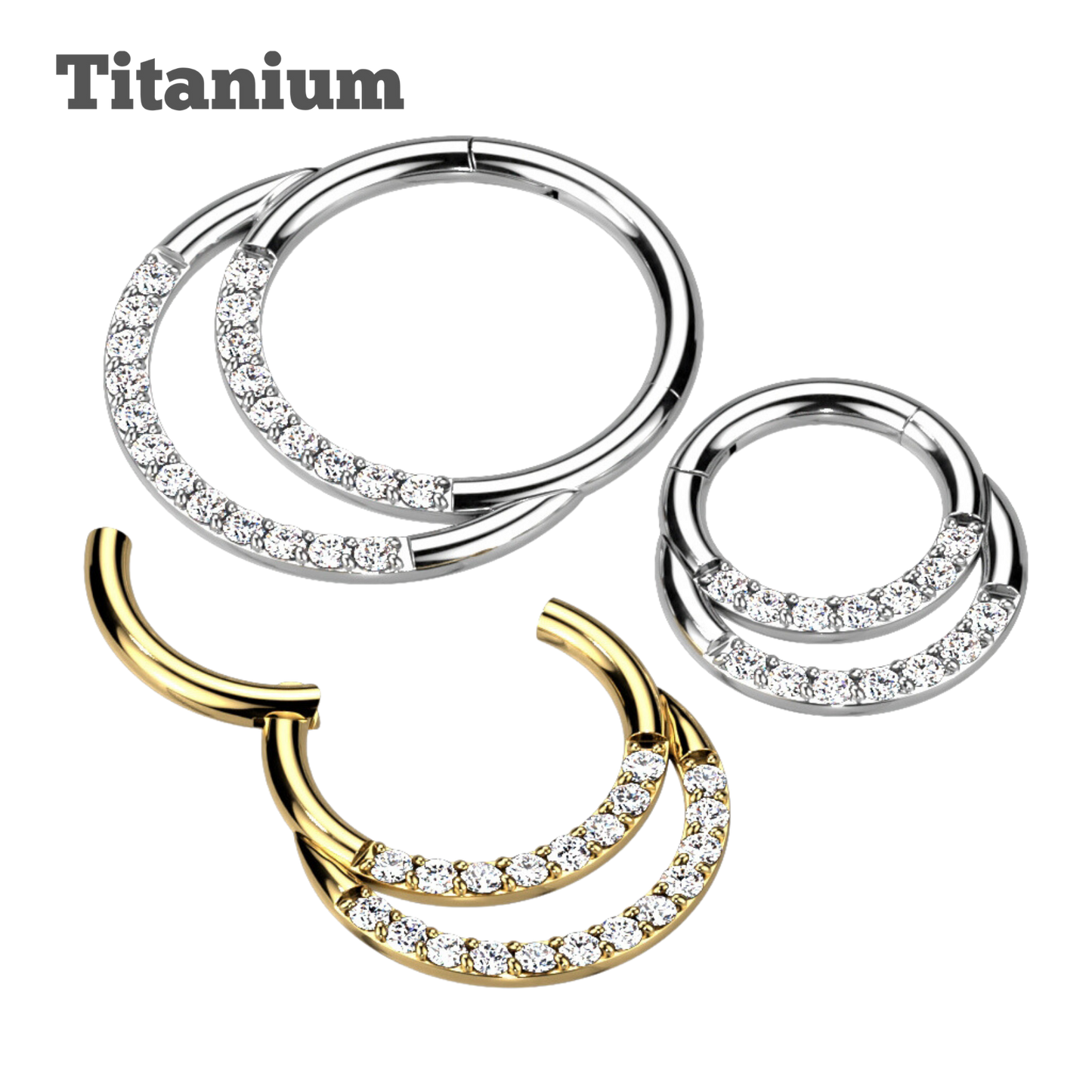 Double Pavé Titanium Hoop Ring