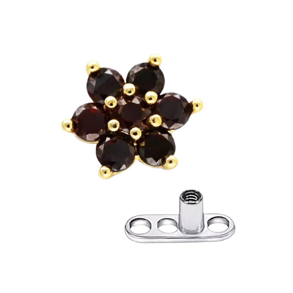 Flower Black CZ Dermal Anchor Top
