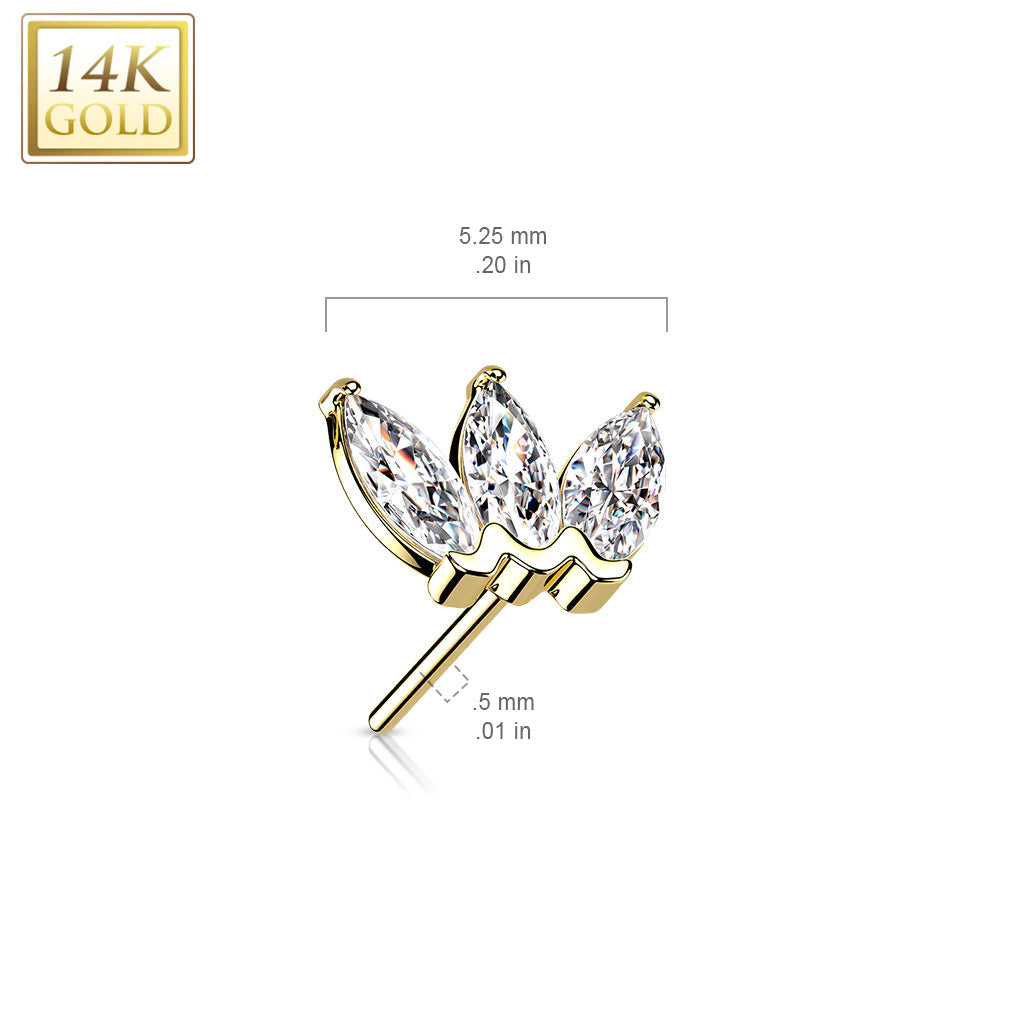 14k Gold Triple Marquise Gem Threadless Top