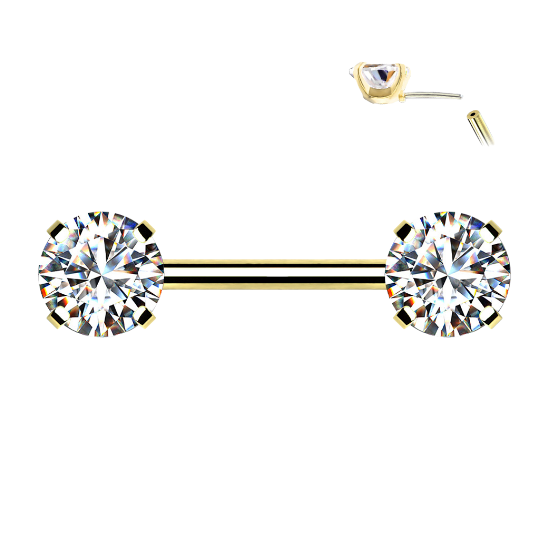 Solitaire CZ Ends Threadless Straight Barbell