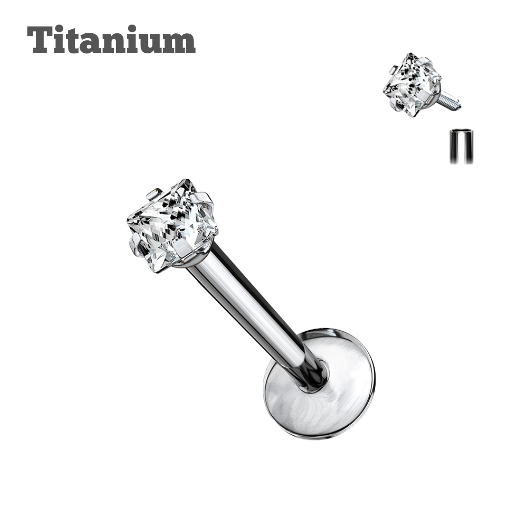 Square Gem Internally Threaded Titanium Labret