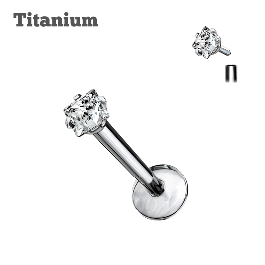 Square Gem Internally Threaded Titanium Labret