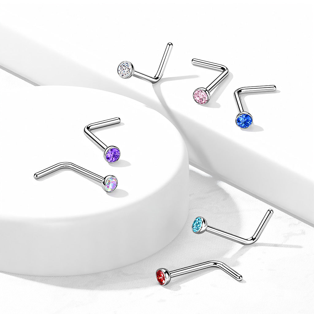 Titanium Bezeled Clear Gem Nose Stud