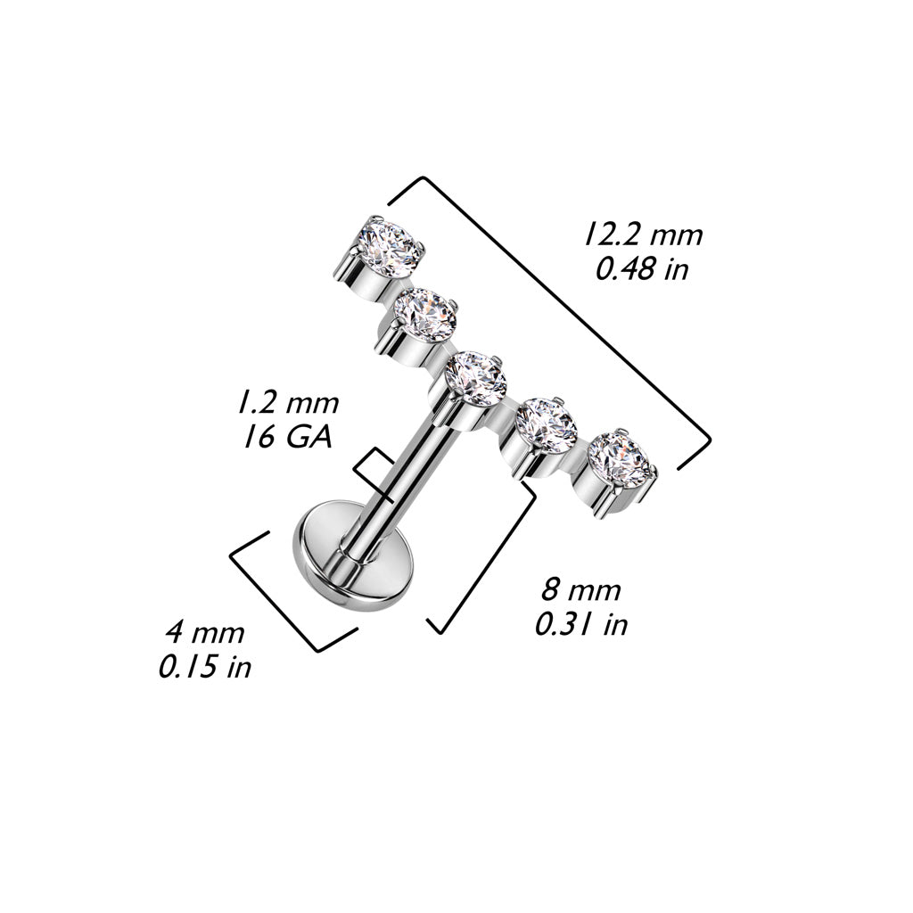 5 Gem Cluster Titanium Threaded Labret