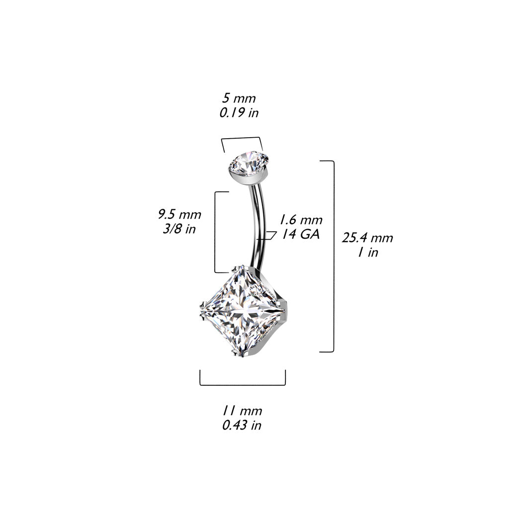 Titanium Pronged Square Gem Belly Barbell