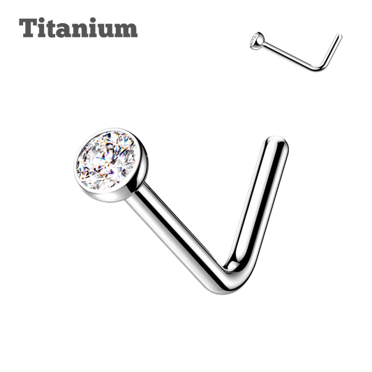 Titanium Bezeled Clear Gem Nose Stud