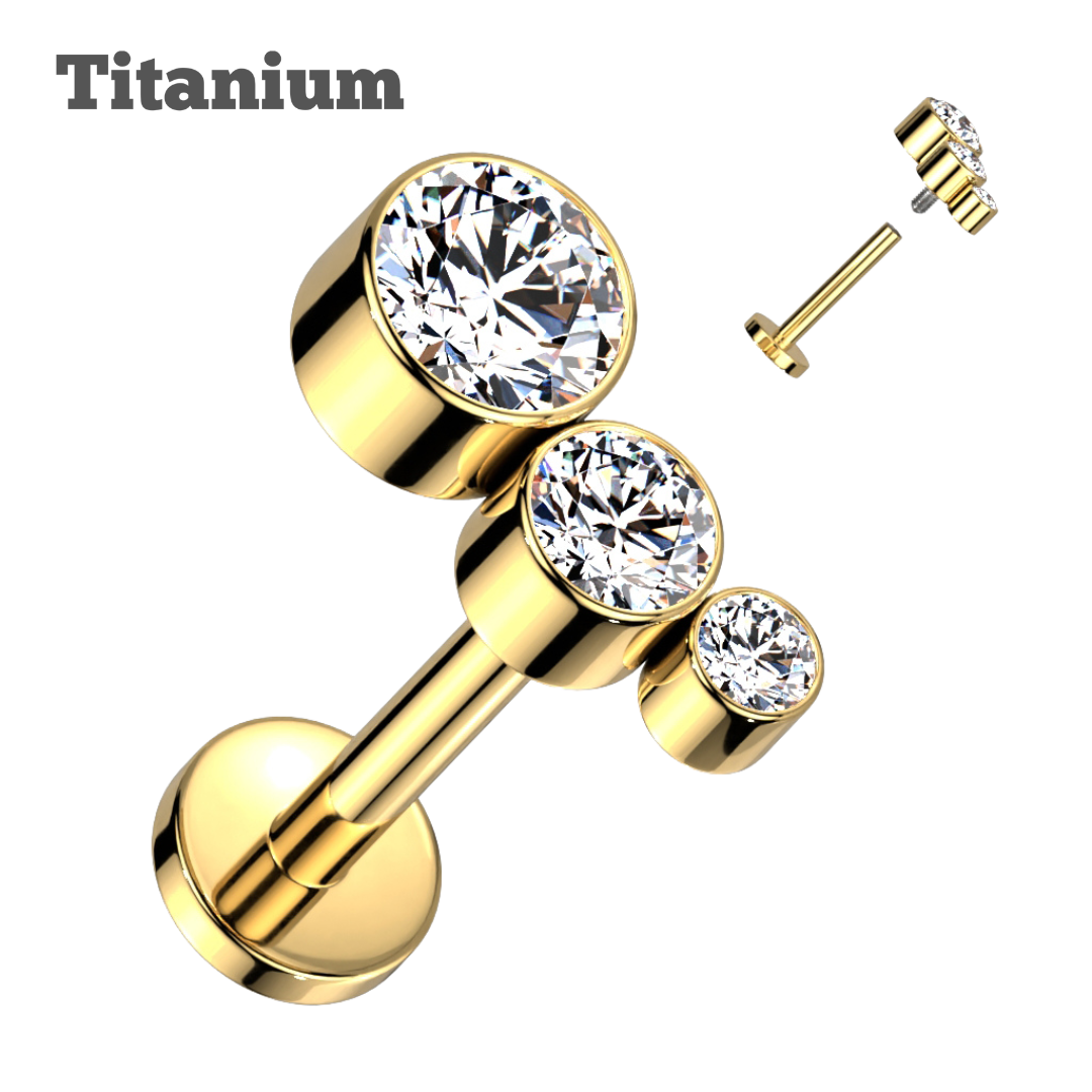 Titanium Triple Bezeled Gem Threaded Labret