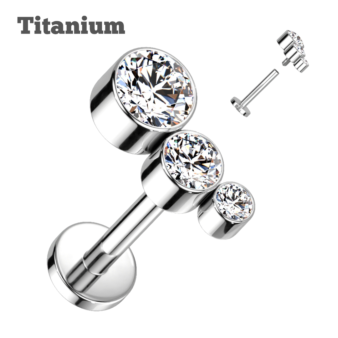 Titanium Triple Bezeled Gem Threaded Labret