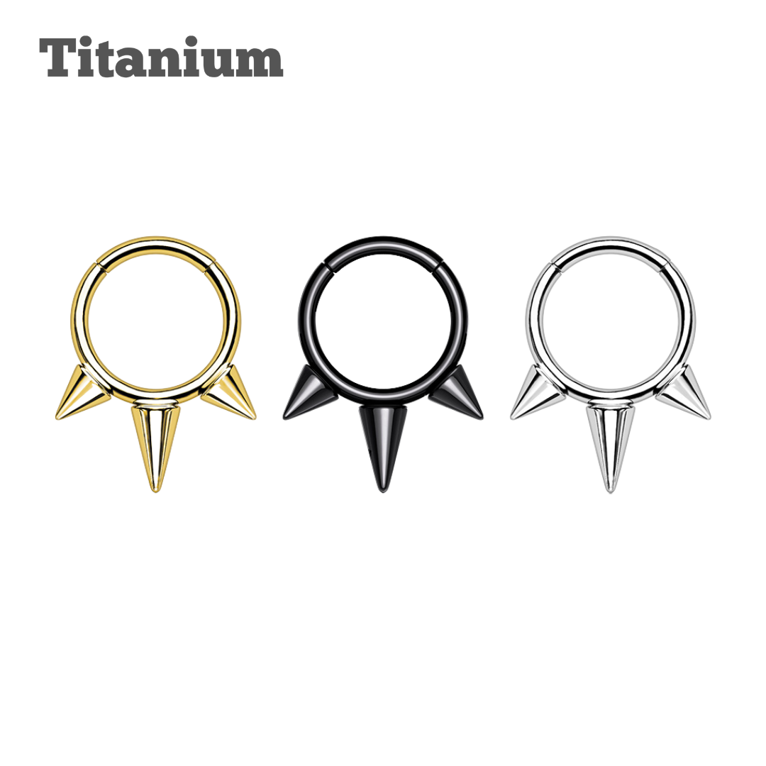 Titanium Triple Spike Hinged Hoop