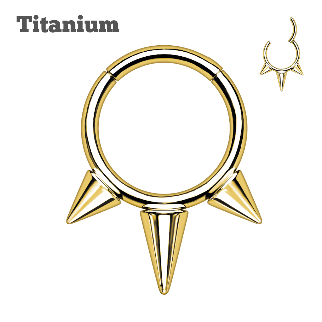 Titanium Triple Spike Hinged Hoop