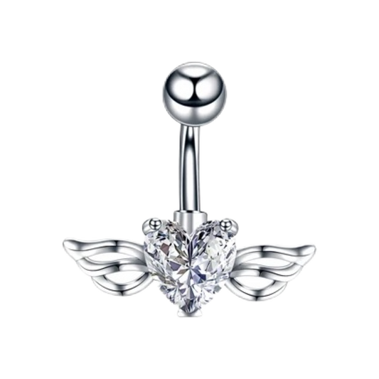 Winged Heart CZ Belly Barbell
